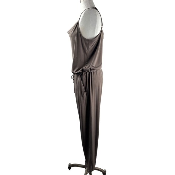 Lanston Women's Cowl Cami jumpsuit Pull On Drawstring Taupe 1912PH Size L - Picture 2 of 7